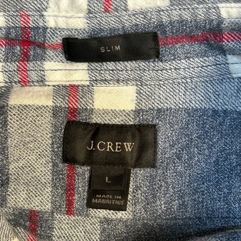 J Crew Slim Fit Plaid Flannel Button Down Men's Large Cotton Gray Red‎ White